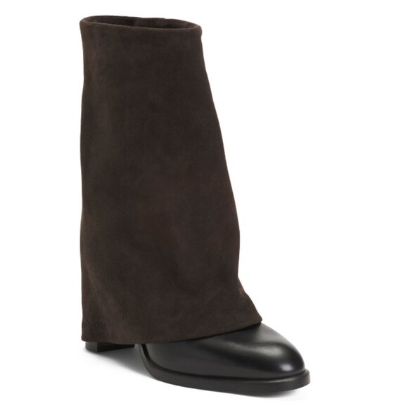 SEE BY CHLOE Black Made In Spain Leather And Suede Fold Over Mid Shaft Boots - Picture 1 of 2